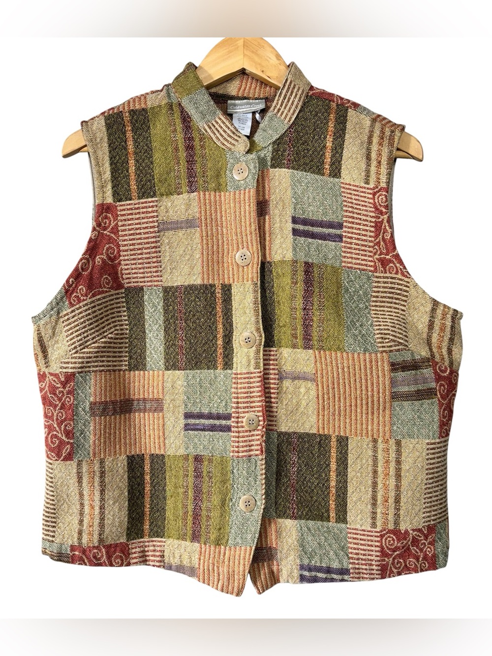 COLDWATER CREEK Women's XL Button Front Tapestry Sleeveless Vest Fall Color